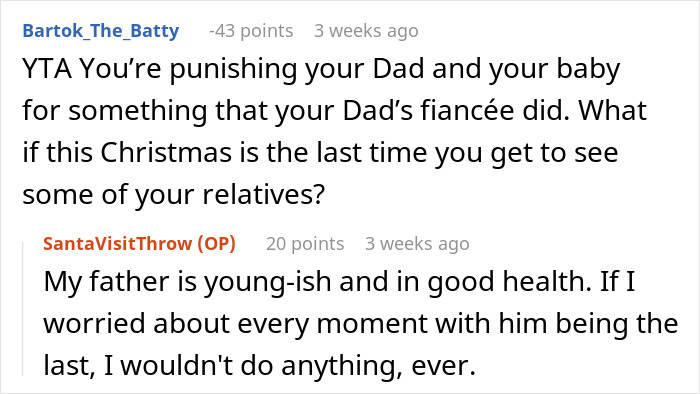 Screenshot of an online discussion about step-grandma sneaking baby to Santa and consequences of losing babysitting privileges. Screenshot of an online discussion about step-grandma sneaking baby to Santa and consequences of losing babysitting privileges.