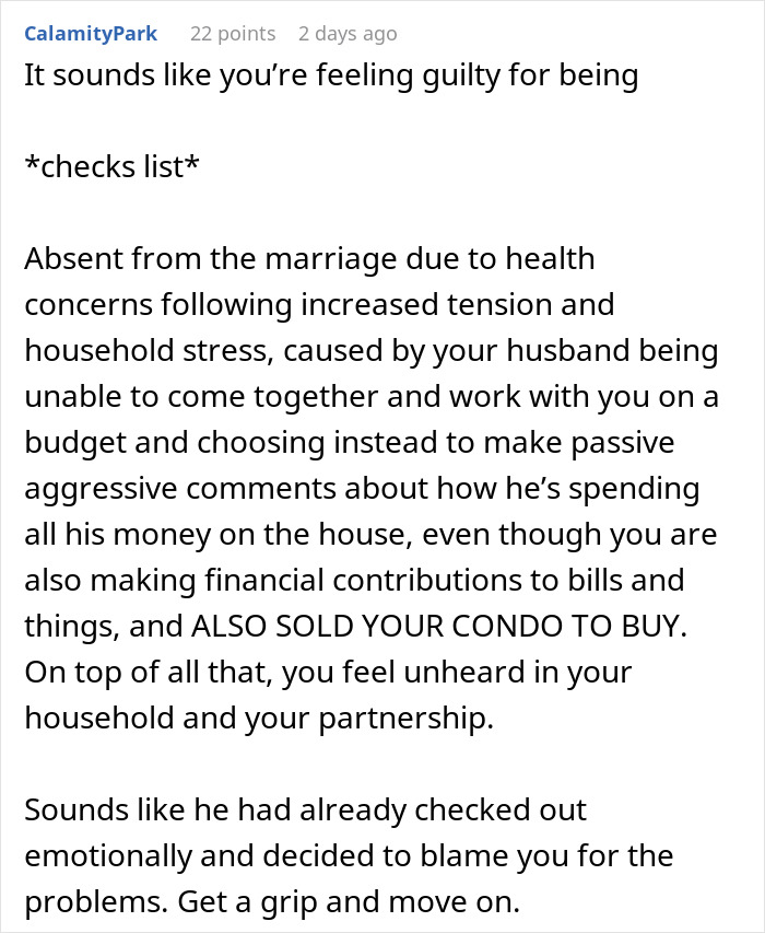 Text post about a woman regretting divorce after financial and emotional stress in her marriage causing tension. Text post about a woman regretting divorce after financial and emotional stress in her marriage causing tension.
