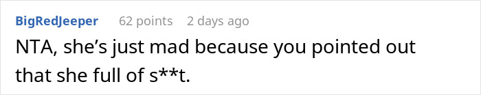 Screenshot of a Reddit comment calling out someone for pretending to have a food allergy in a family dispute. Screenshot of a Reddit comment calling out someone for pretending to have a food allergy in a family dispute.