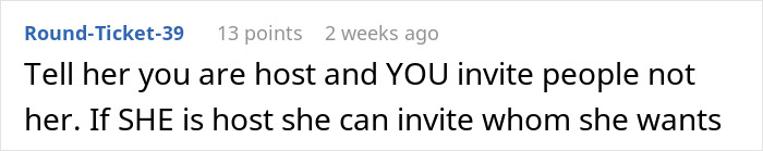 Comment about host explaining invitation rules to friend&rsquo;s wife, discussing canceling Christmas after random guests invited