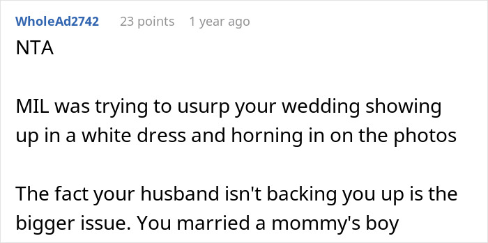MIL decides to wear a white dress to son's wedding, shocking bride who refuses to include her in photos. MIL decides to wear a white dress to son's wedding, shocking bride who refuses to include her in photos.