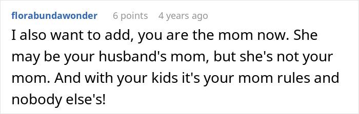 Comment from florabundawonder emphasizing mom's authority with kids in mil-teach-toddler-mama-mother context. Comment from florabundawonder emphasizing mom's authority with kids in mil-teach-toddler-mama-mother context.