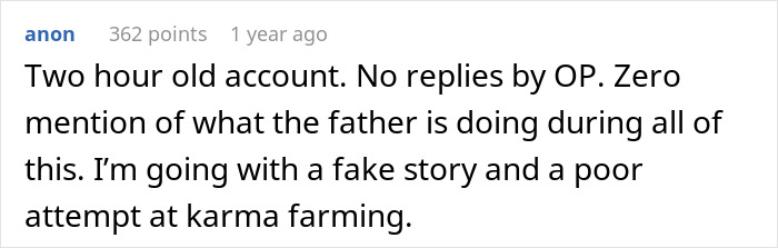 Screenshot of an online comment discussing a story about a teen's hostility towards stepmom at dad’s birthday party.