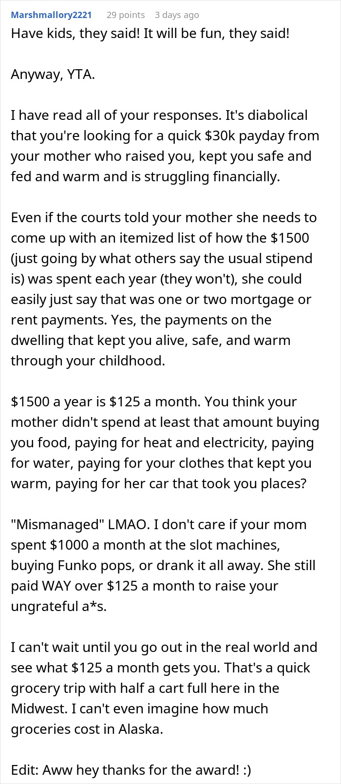 Screenshot of online comment discussing teen's missing $30k and mom’s vague answers amid financial struggles and online criticism. Screenshot of online comment discussing teen's missing $30k and mom’s vague answers amid financial struggles and online criticism.