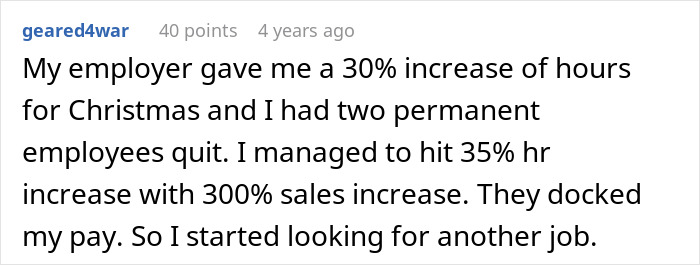 Screenshot of an online comment describing increased hours and sales at a coffee shop after manager enforces rules. Screenshot of an online comment describing increased hours and sales at a coffee shop after manager enforces rules.