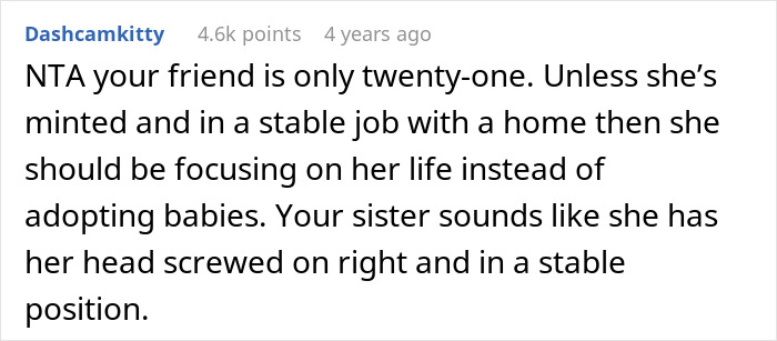 Screenshot of a forum comment discussing a racist woman wanting a friend's white baby and adoption by his sister. Screenshot of a forum comment discussing a racist woman wanting a friend's white baby and adoption by his sister.
