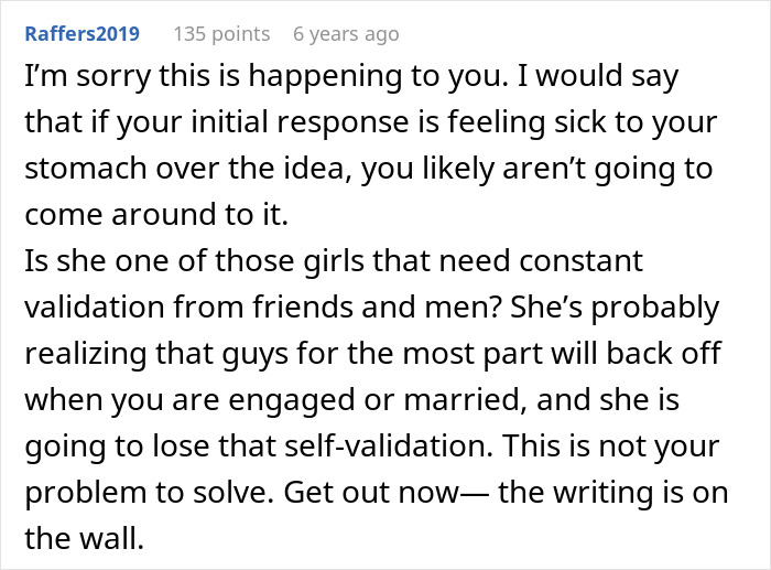 Comment expressing concern over fiancée’s unexpected request months before wedding causing doubt and emotional distress. Comment expressing concern over fiancée’s unexpected request months before wedding causing doubt and emotional distress.