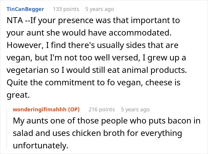 Reddit comments discussing lack of vegan options at Christmas Eve dinner and challenges with accommodating dietary needs. Reddit comments discussing lack of vegan options at Christmas Eve dinner and challenges with accommodating dietary needs.