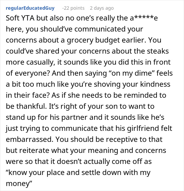 Comment highlighting a mom accused of embarrassing her son’s girlfriend who offered to cook meals, discussing communication issues. Comment highlighting a mom accused of embarrassing her son’s girlfriend who offered to cook meals, discussing communication issues.