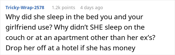 Comment discussing a guy going above and beyond for his ex, questioning why his current partner is upset. Comment discussing a guy going above and beyond for his ex, questioning why his current partner is upset.