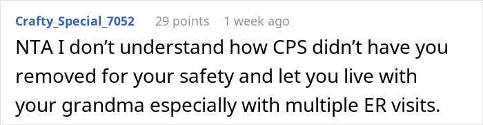 Comment discussing concern for teen's safety living with violent sister and critiques CPS handling of the situation.