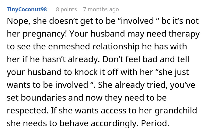 Comment discussing a husband who won’t stand up to his mother and a wife considering walking away from the relationship.
