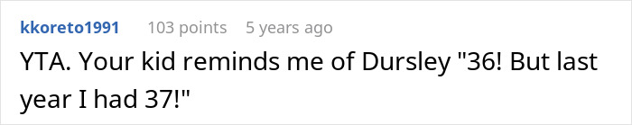 Text post screenshot showing a Reddit comment about a dad demanding family skips Hanukkah gifts due to his son's tantrum.