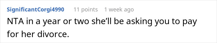 Screenshot of an online comment about a financially unstable woman rushing into marriage and facing a bitter reality check.