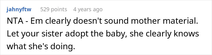 Screenshot of an online comment about a woman wanting her friend’s white baby and the sister adopting it instead. Screenshot of an online comment about a woman wanting her friend’s white baby and the sister adopting it instead.