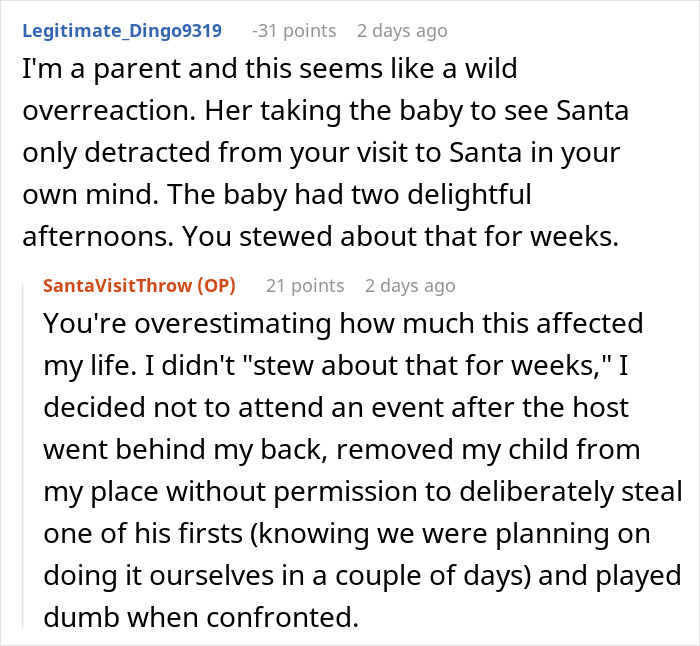 Overheard chat about step-grandma sneaking baby to see Santa and losing babysitting privileges after the incident. Overheard chat about step-grandma sneaking baby to see Santa and losing babysitting privileges after the incident.