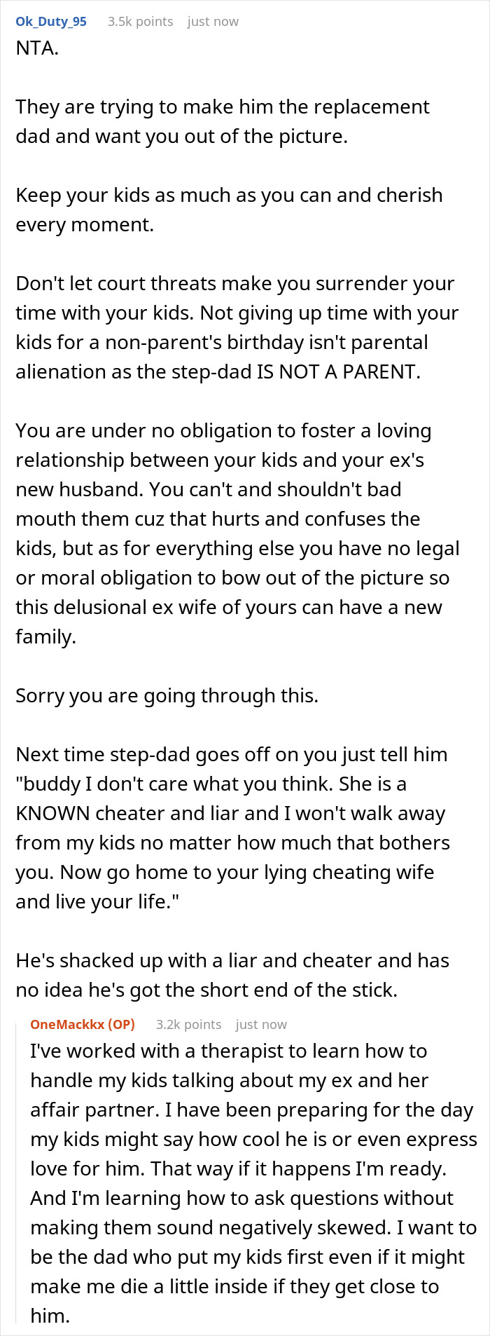 Comment discussing kids custody relationship and handling step-dad involvement around a child's birthday celebration. Comment discussing kids custody relationship and handling step-dad involvement around a child's birthday celebration.