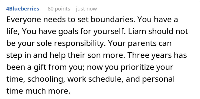 Comment text discussing setting boundaries while caring for an autistic brother and dealing with entitled parents. Comment text discussing setting boundaries while caring for an autistic brother and dealing with entitled parents.