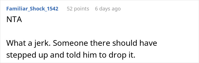 Screenshot of an online comment criticizing uncle’s jokes causing a guy to leave Christmas dinner.