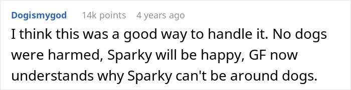 Comment discussing handling situation where girlfriend won’t allow dog because of her old cat Sparky’s happiness. Comment discussing handling situation where girlfriend won’t allow dog because of her old cat Sparky’s happiness.