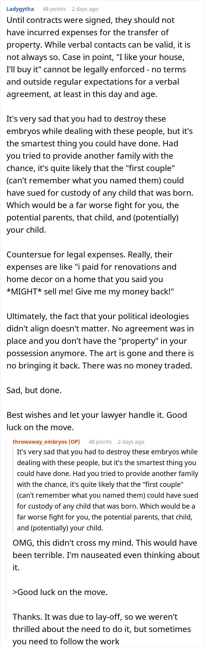 Couple decide to destroy their embryos after discovering a friend's true colors, preventing potential legal and custody battles. Couple decide to destroy their embryos after discovering a friend's true colors, preventing potential legal and custody battles.