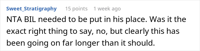 Screenshot of a comment about a woman clapping back at her BIL tearing down her brother during Thanksgiving dinner. Screenshot of a comment about a woman clapping back at her BIL tearing down her brother during Thanksgiving dinner.