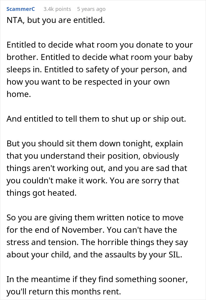 Comment discussing entitled behavior from a brother and his wife when a woman tries to help them.