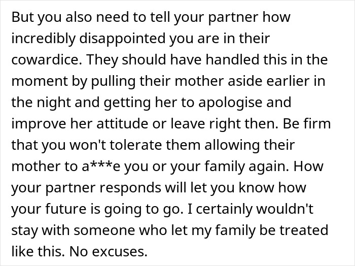 Text excerpt about disappointment in partner's cowardice dealing with toxic mother-in-law during casual Christmas gathering. Text excerpt about disappointment in partner's cowardice dealing with toxic mother-in-law during casual Christmas gathering.