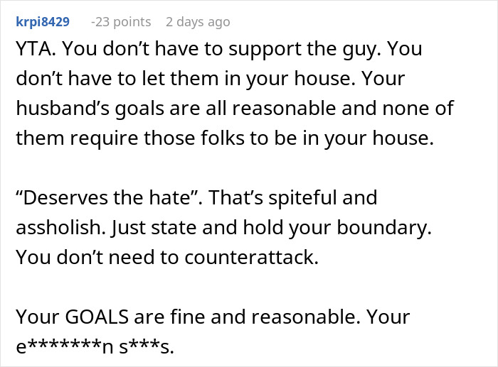 Reddit comment discussing woman banning MIL’s creepy husband from her home and marriage issues. Reddit comment discussing woman banning MIL’s creepy husband from her home and marriage issues.