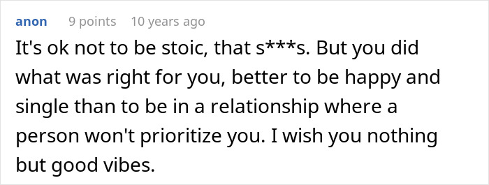 Screenshot of an anonymous online comment about relationship challenges involving a crush at work and losing a girlfriend.