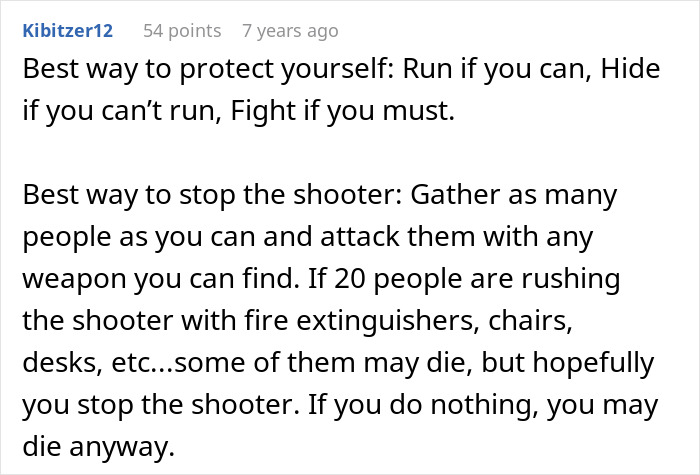 Comment with mass shooting survival tips on how to protect yourself and stop the shooter in an emergency situation.