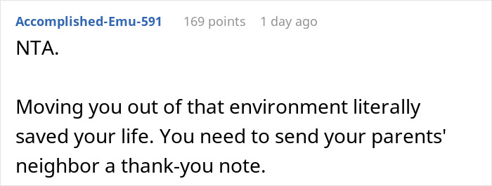 Reddit screenshot showing exhausted teen comment NTA praising being moved out from home with autistic siblings screaming