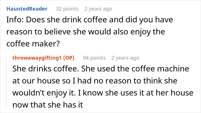 Conversation discussing coffee preferences in a sil Christmas gift list context for holiday gift ideas.