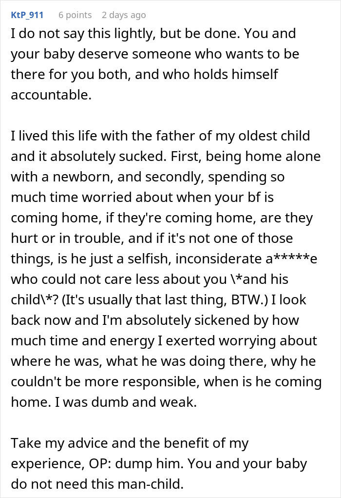 Alt text: Woman rethinks relationship after boyfriend abandons her with newborn to party for over 18 hours. Alt text: Woman rethinks relationship after boyfriend abandons her with newborn to party for over 18 hours.