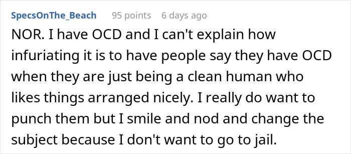 Text post expressing frustration over people self-diagnosing with OCD and excusing behavior with autism claims. Text post expressing frustration over people self-diagnosing with OCD and excusing behavior with autism claims.