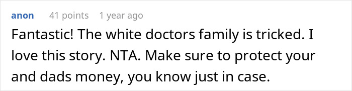 Comment about future in-laws demanding prenup then changing stance after learning about woman's wealthy family in an online discussion. Comment about future in-laws demanding prenup then changing stance after learning about woman's wealthy family in an online discussion.