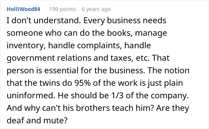 Alt text: Screenshot of a comment discussing the importance of craft skills in business and frustrations over lack of teaching by family.