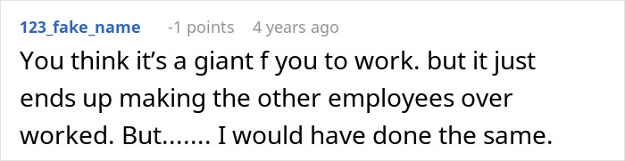 Text comment from user 123_fake_name discussing how a manager forcing coffee shop worker to follow rules backfires spectacularly. Text comment from user 123_fake_name discussing how a manager forcing coffee shop worker to follow rules backfires spectacularly.