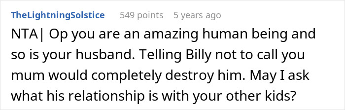 Screenshot of an online comment discussing a woman letting her nephew call her mom, and the biological mom's reaction. Screenshot of an online comment discussing a woman letting her nephew call her mom, and the biological mom's reaction.