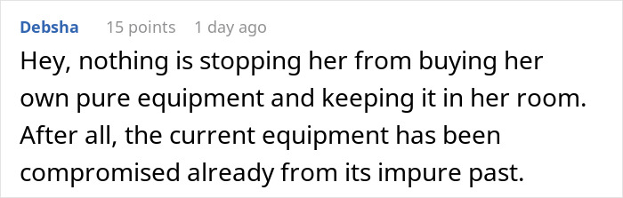 Commenter Debsha responding to a shared kitchen dispute involving strict vegan rules and accusations of selfishness. Commenter Debsha responding to a shared kitchen dispute involving strict vegan rules and accusations of selfishness.