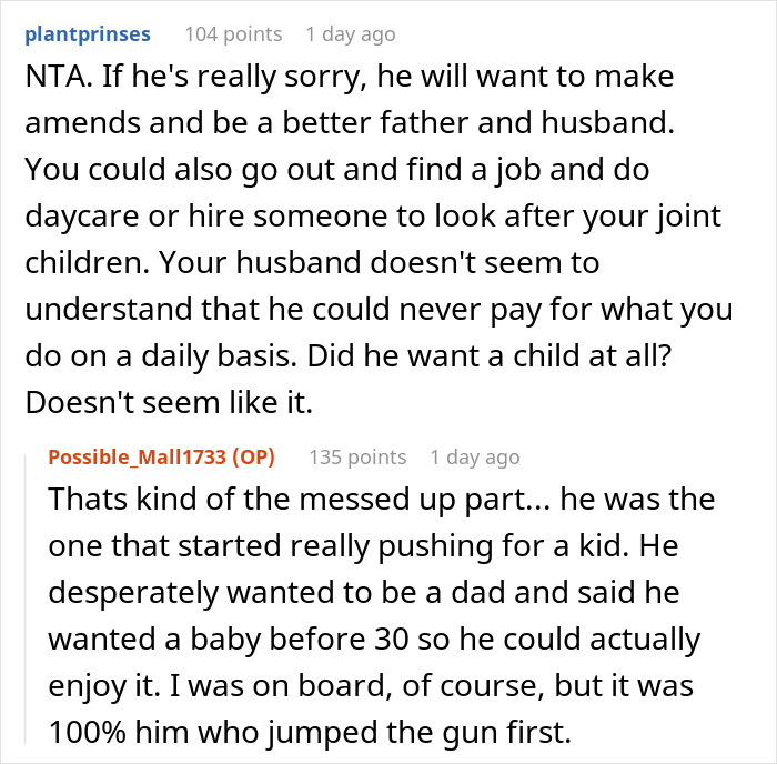 Reddit comments discussing a stay-at-home mom overwhelmed with chores and parenting, facing accusations of being lazy.