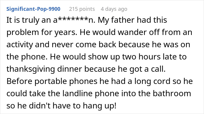 Screenshot of a user comment describing phone dependence causing family issues and significant relationship problems.