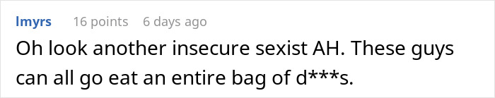 Text comment discussing a guy mocking his girlfriend for playing video games to unwind, calling it not ladylike. Text comment discussing a guy mocking his girlfriend for playing video games to unwind, calling it not ladylike.