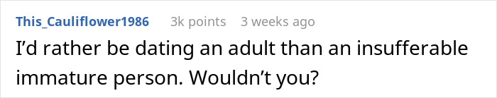 Text post showing a comment about dating an adult versus an immature person, related to PS5 gift disappointment.