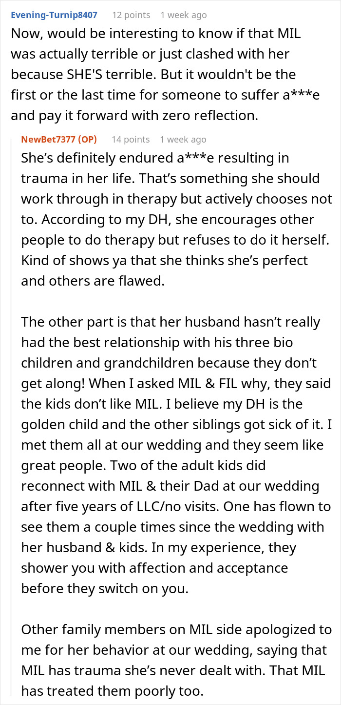 Text conversation about MIL demands and wedding venue changes causing family tensions and relationship challenges after a storm.