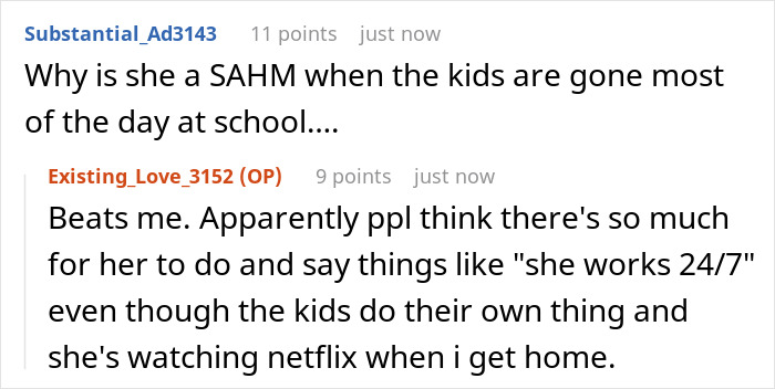 Online forum comments discussing a SAHM feeling poor despite receiving $1K per month as fun money from husband. Online forum comments discussing a SAHM feeling poor despite receiving $1K per month as fun money from husband.