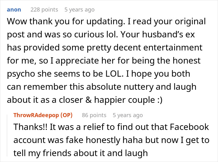 Alt text: Woman receives proof of husband cheating, discovers how extreme ex-girlfriends can behave in online messages.