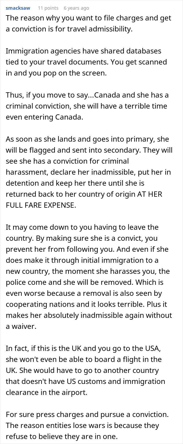 Comment explaining travel admissibility and criminal convictions related to immigration and filing charges. Comment explaining travel admissibility and criminal convictions related to immigration and filing charges.