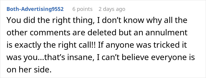 Comment from user Both-Advertising9552 expressing support for annulment due to wife treating husband as ATM machine. Comment from user Both-Advertising9552 expressing support for annulment due to wife treating husband as ATM machine.