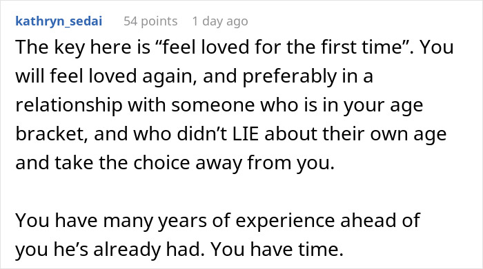 Comment explaining the impact of age deception in relationships and the importance of honesty for lasting trust. Comment explaining the impact of age deception in relationships and the importance of honesty for lasting trust.
